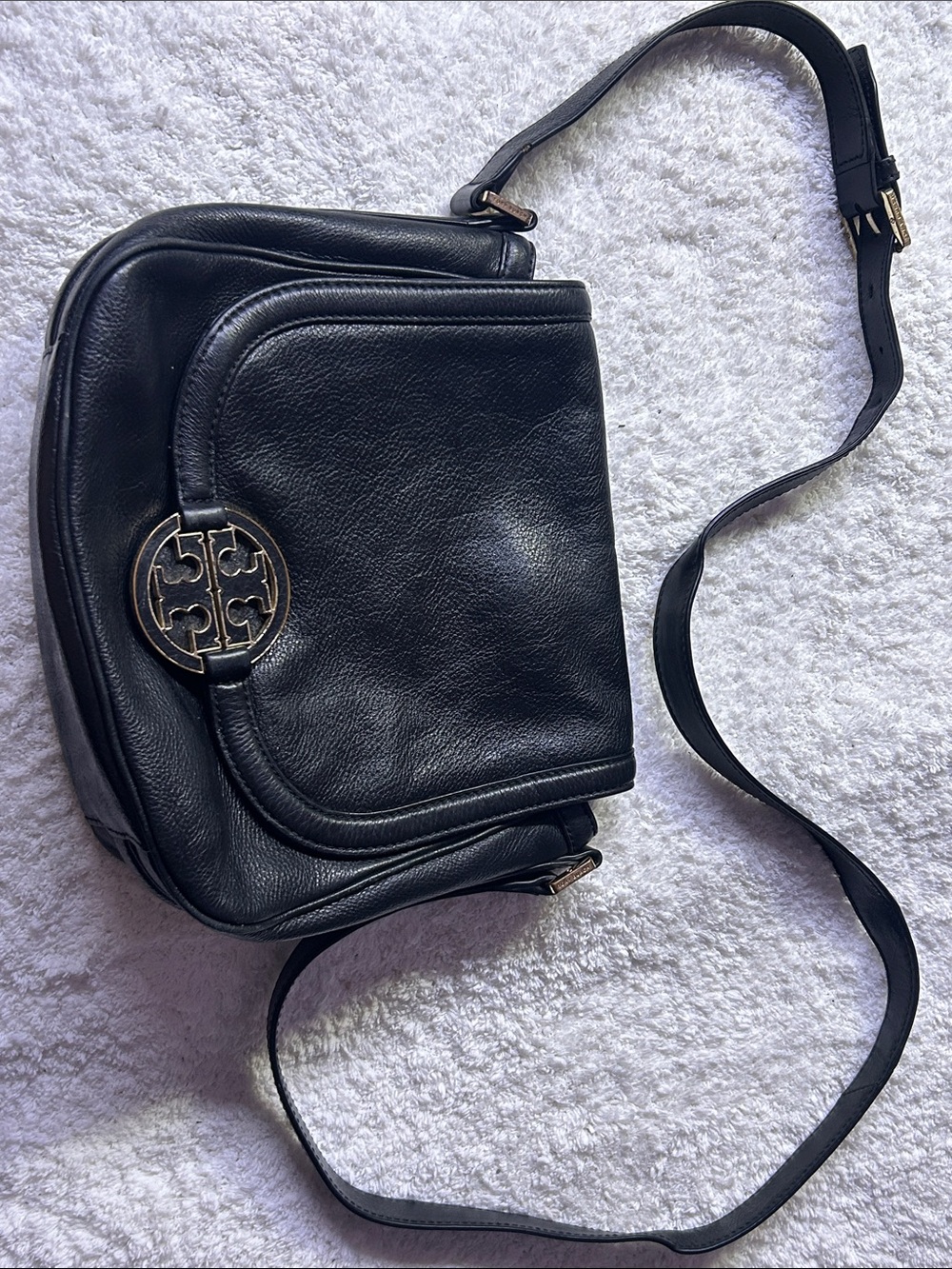 Tory Burch Black Leather Crossbody with Gold Logo